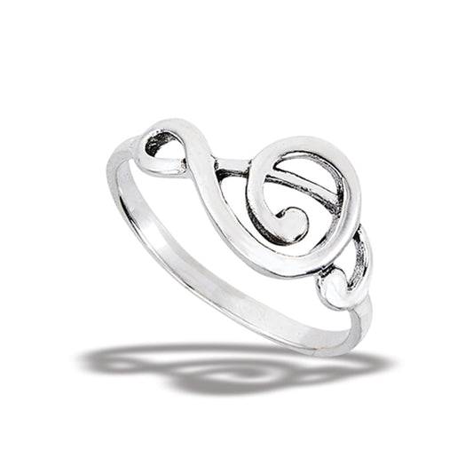 Sideways Treble Clef Musical Music Ring New .925 Sterling Silver Band Sizes 5-9