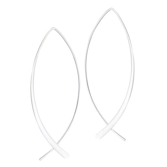Hoop Long Icthus Fish .925 Sterling Silver Animal Elongated Earrings