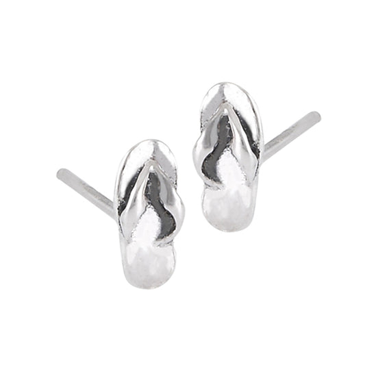Flip Flop Shoe High Polish Sandal .925 Sterling Silver Beach Vacation Stud Earrings