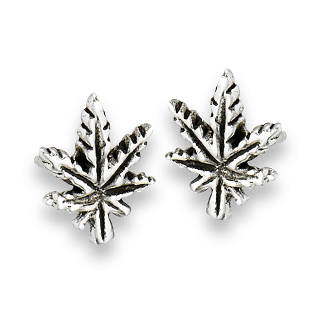Stud Marijuana Leaf Weed .925 Sterling Silver Plant Leaf Stud Earrings