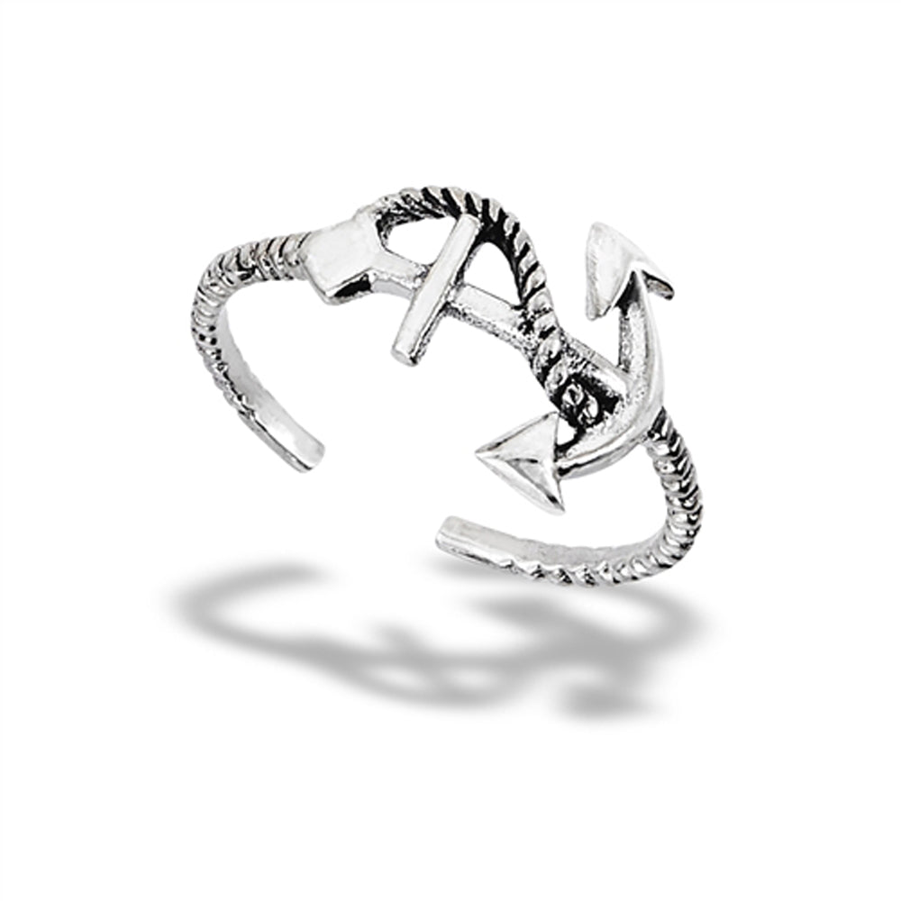 Sterling Silver Adjustable Anchor Braided Rope Toe Ring 925 Oxidized Midi Band