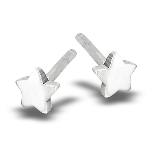 Sterling Silver Simple Flat Small Star High Polish Stud Earrings 925 New
