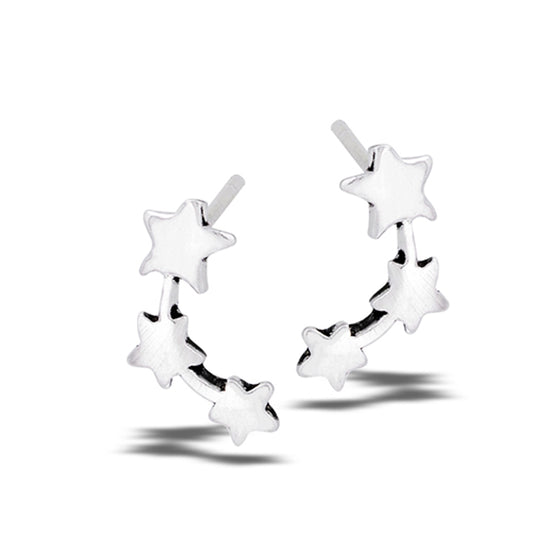 Sterling Silver Triple Star Curve Shooting Stars Cute Stud Earrings 925 New