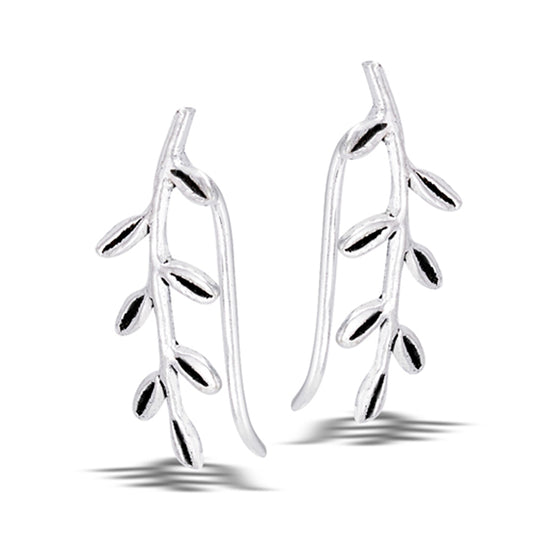 Sterling Silver Elegant Branch Dangle Leaf Tree Nature Hook Earrings .925 New