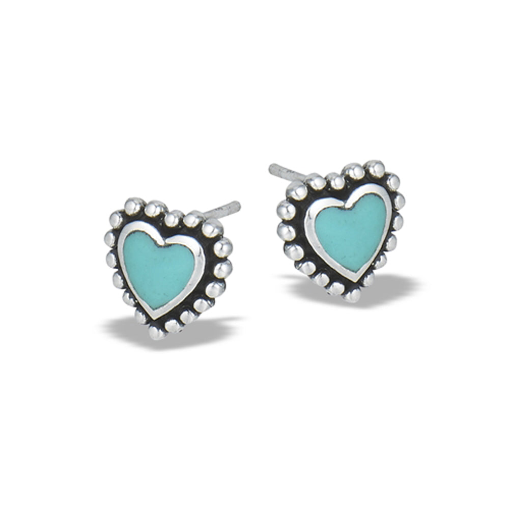 Sterling Silver Oxidized Promise Heart Turquoise Love Bali Stud Earrings 925 New