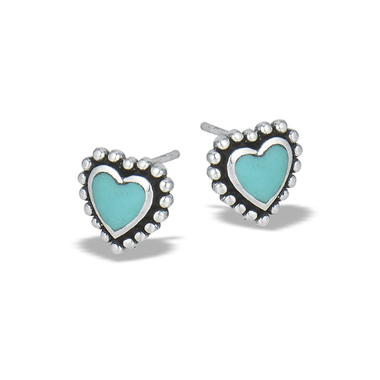 Sterling Silver Oxidized Promise Heart Turquoise Love Bali Stud Earrings 925 New