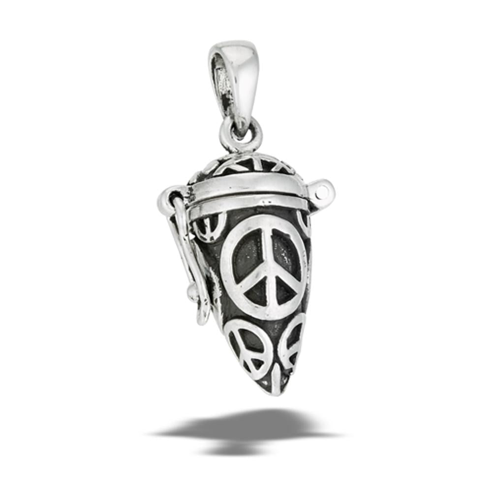 Sterling Silver Beautiful Conical Container Peace Signs Pendant Oxidized Charm