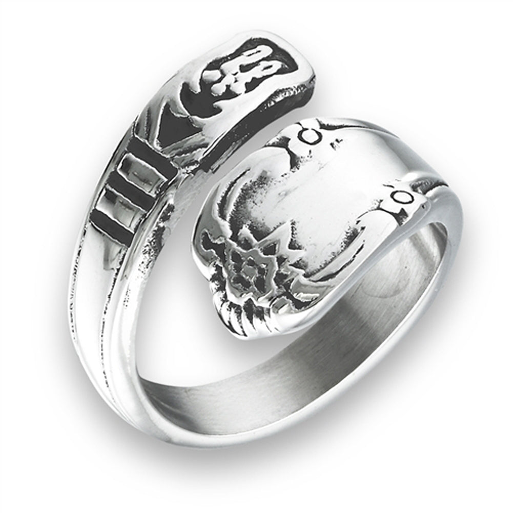 Victorian Claddagh Style Open Wrap Spoon Ring Stainless Steel Band Sizes 5-10