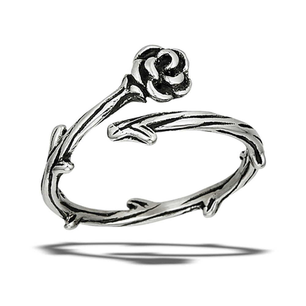 Stainless Steel Rose w/ Thorned Vine Ring