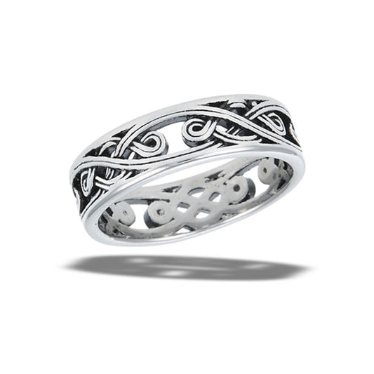 Stainless Steel Swirly Celtic Knot Band High Polished Cute Fashion Ring Sizes 7-12