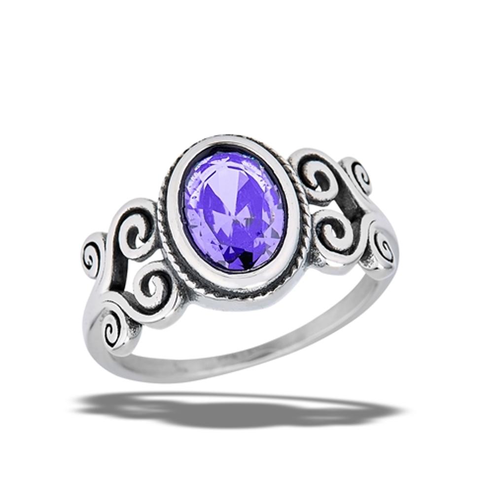 Stainless Steel Amethyst CZ Ring