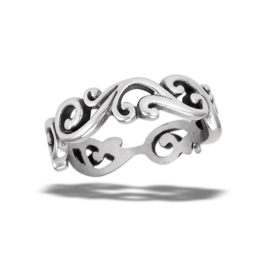 Stainless Steel Filigree Eternity Wave Swirl Fashion Band Ring Sizes 7-10