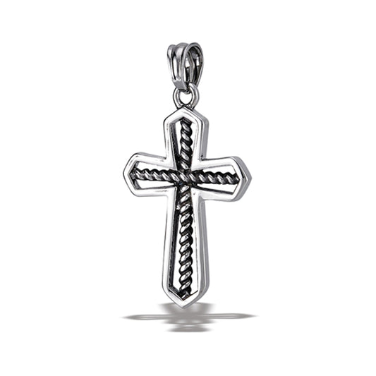 Stainless Steel Polished Rope Cross Pendant Christian Faith Charm