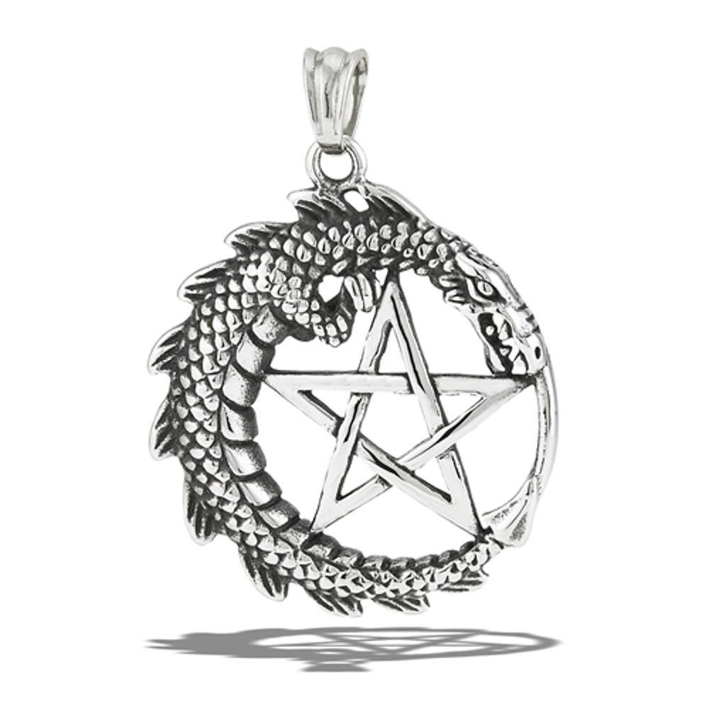 Stainless Steel Cute Dragon Pentagram Pendant Paganism Faith Protection Charm