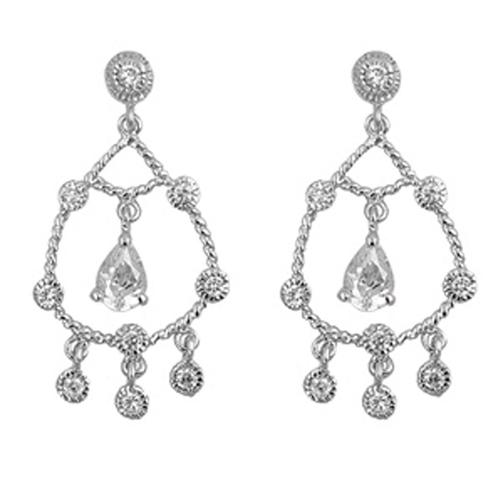 Hanging Earrings Clear Simulated CZ .925 Sterling Silver