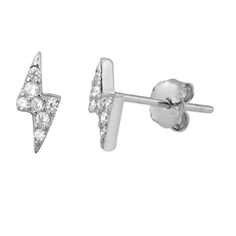 Sterling Silver Lightning Bolt Spark Studded Cluster Earrings Clear CZ 925 New