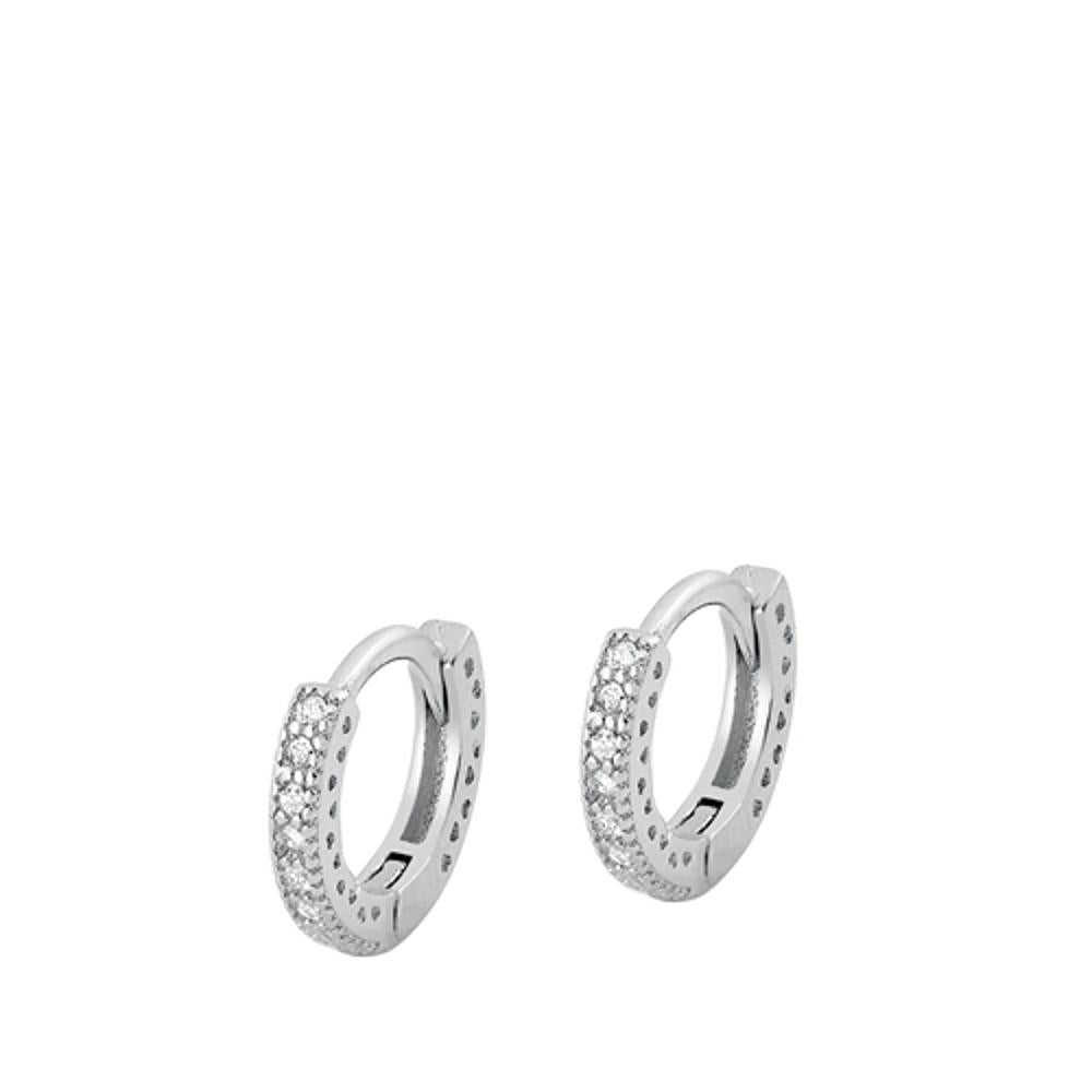 Sterling Silver Unique Clear CZ Studded High Polished Hoop Earrings 925 New