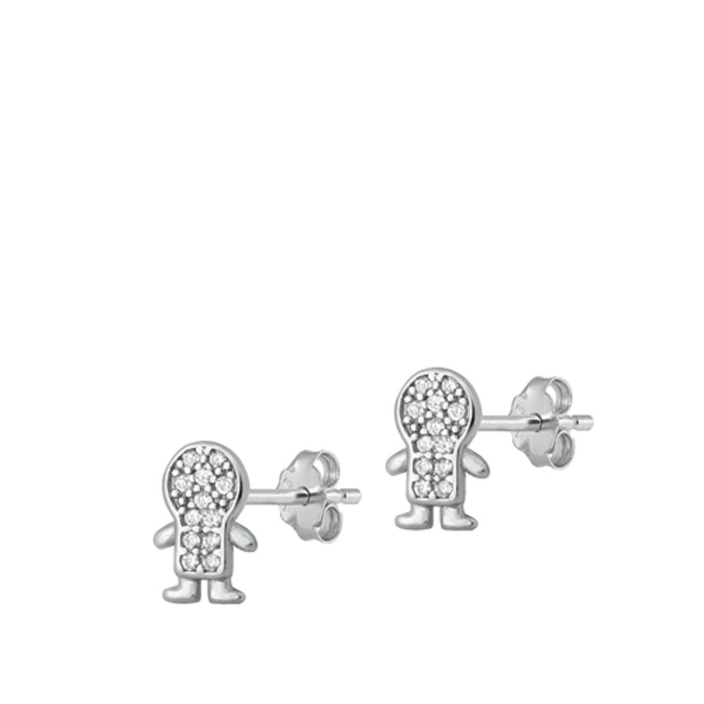 Sterling Silver Beautiful Abstract Person High Polished Earrings 925 New