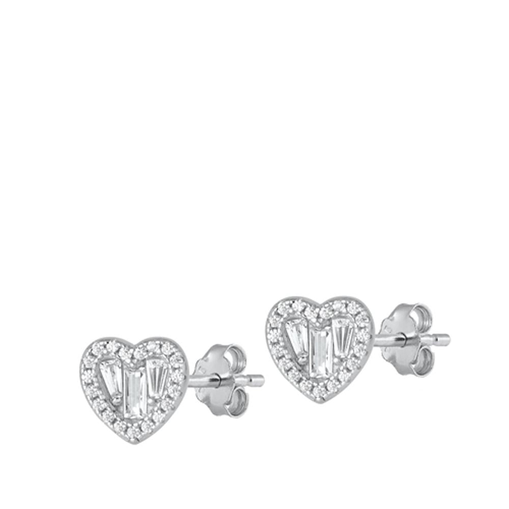 Sterling Silver Wholesale High Polished Clear CZ Heart Fashion Earrings 925 New