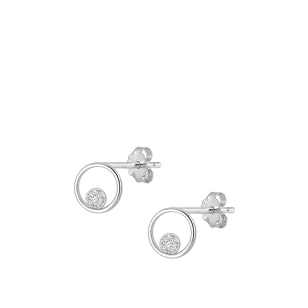 Sterling Silver Polished Clear CZ Double Circle High Polished Earrings 925 New