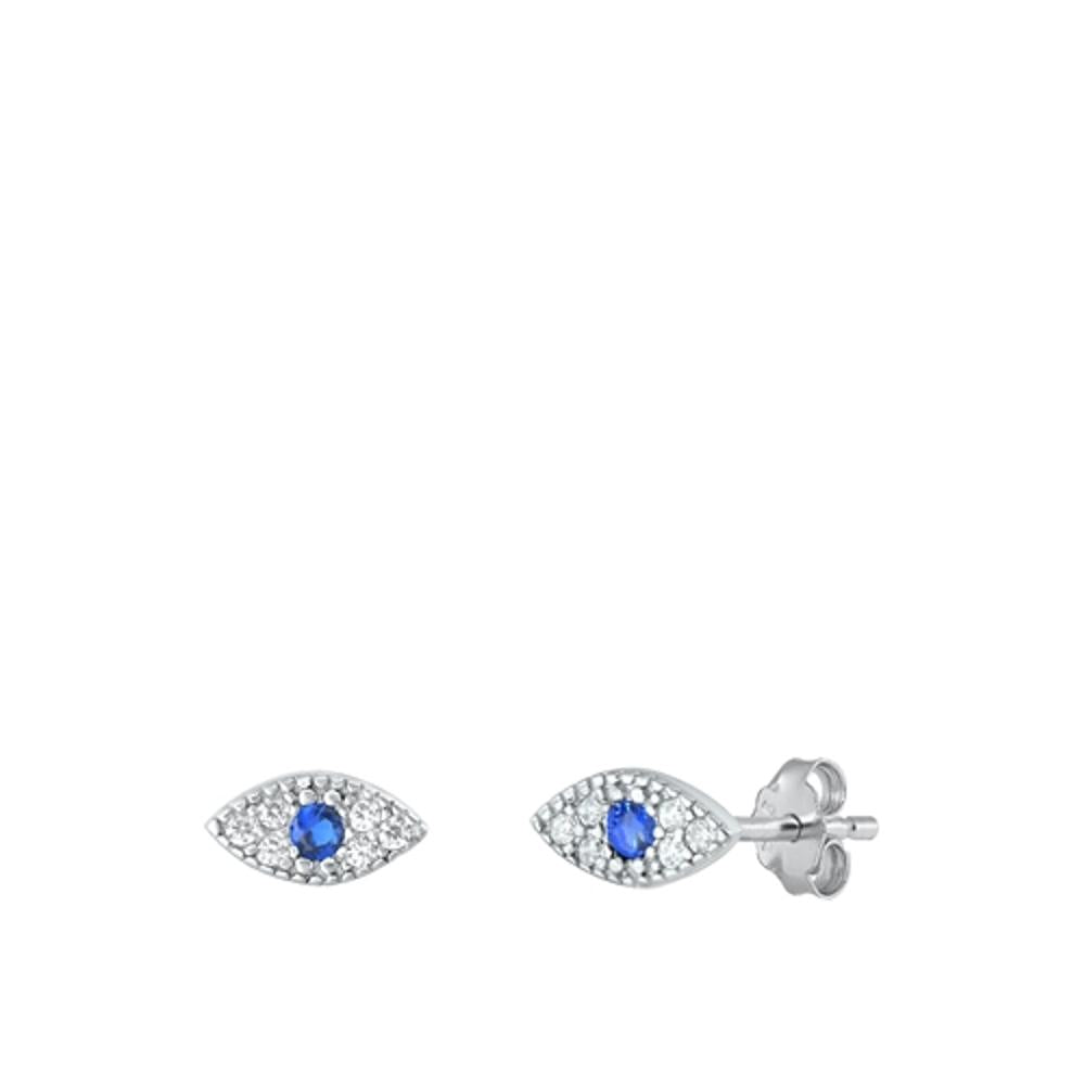 Sterling Silver Wholesale Blue Topaz & Clear CZ Protective Eye Earrings 925 New