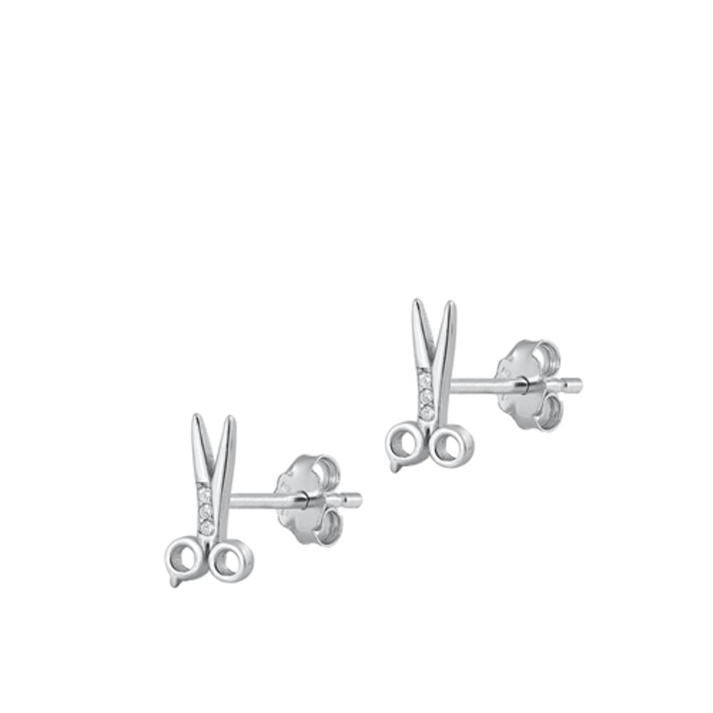 Sterling Silver Beautiful High Polished Scissors Clear CZ Earrings 925 New