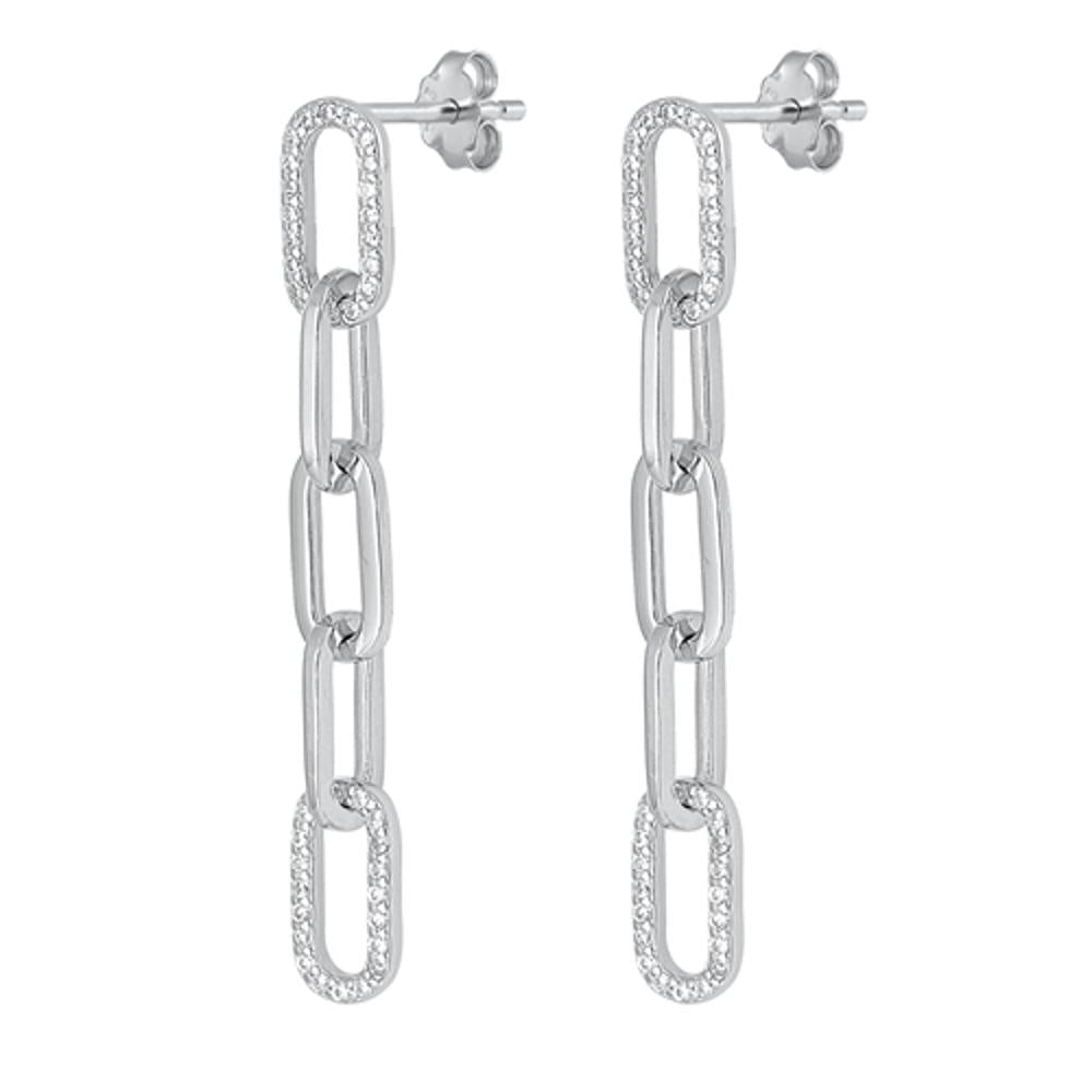 Sterling Silver Cute Clear CZ Paperclip High Polished Earrings .925 New