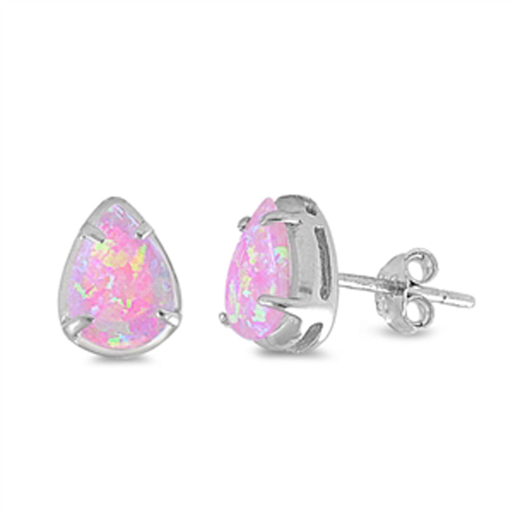 Sterling Silver Teardrop High Polish Modern Earrings Pink Synthetic Opal 925 New