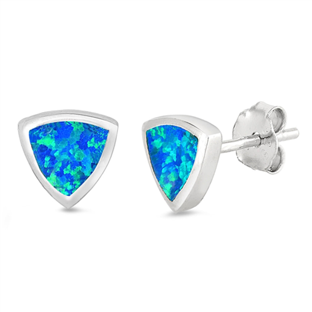 Sterling Silver Simple Triangle Modern High Polish Earrings Blue Synthetic Opal