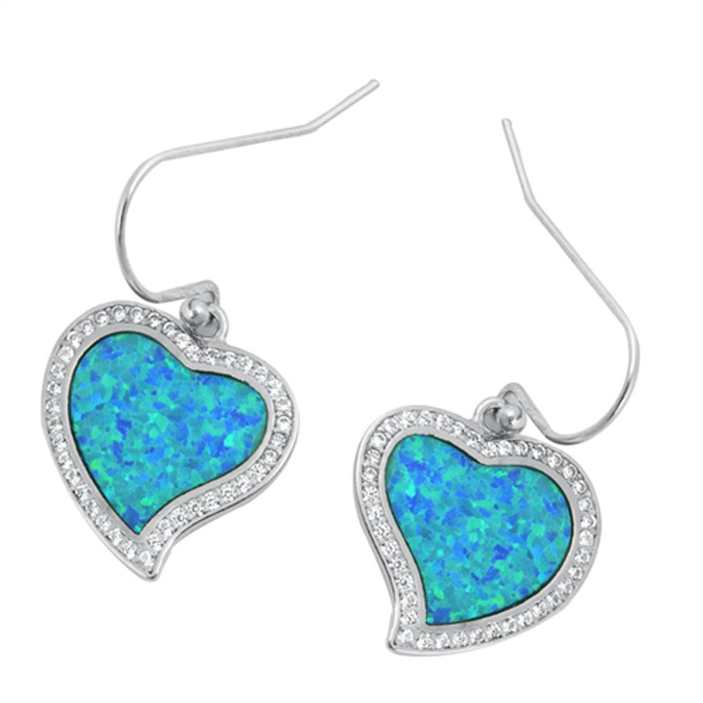 Sterling Silver Heart Cluster Halo Mosaic Earrings Blue Synthetic Opal 925 New