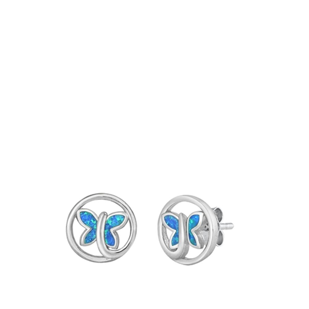 Sterling Silver Wholesale Blue Synthetic Opal Butterfly Earrings 925 New