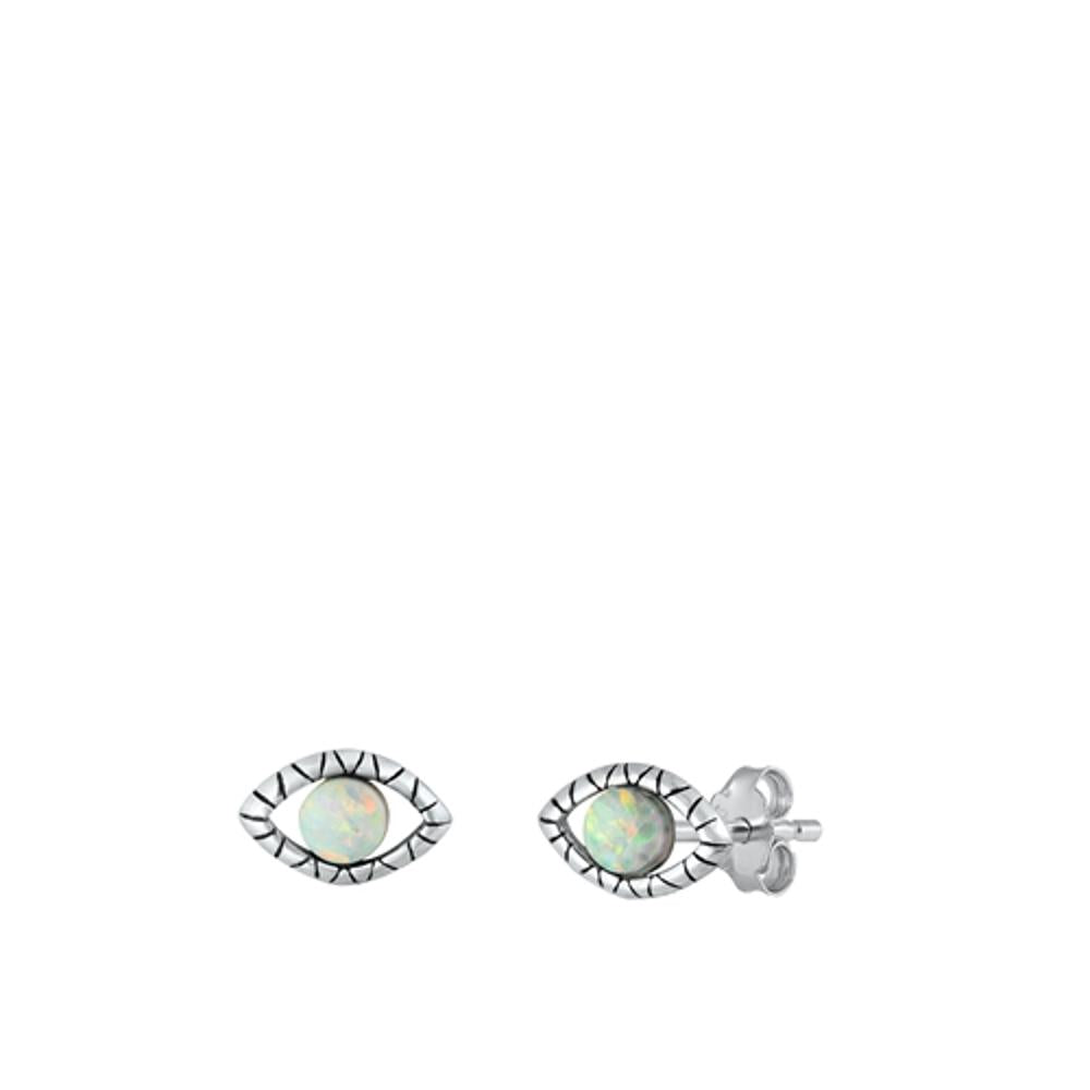 Sterling Silver Unique White Synthetic Opal Eye Fashion Earrings 925 New