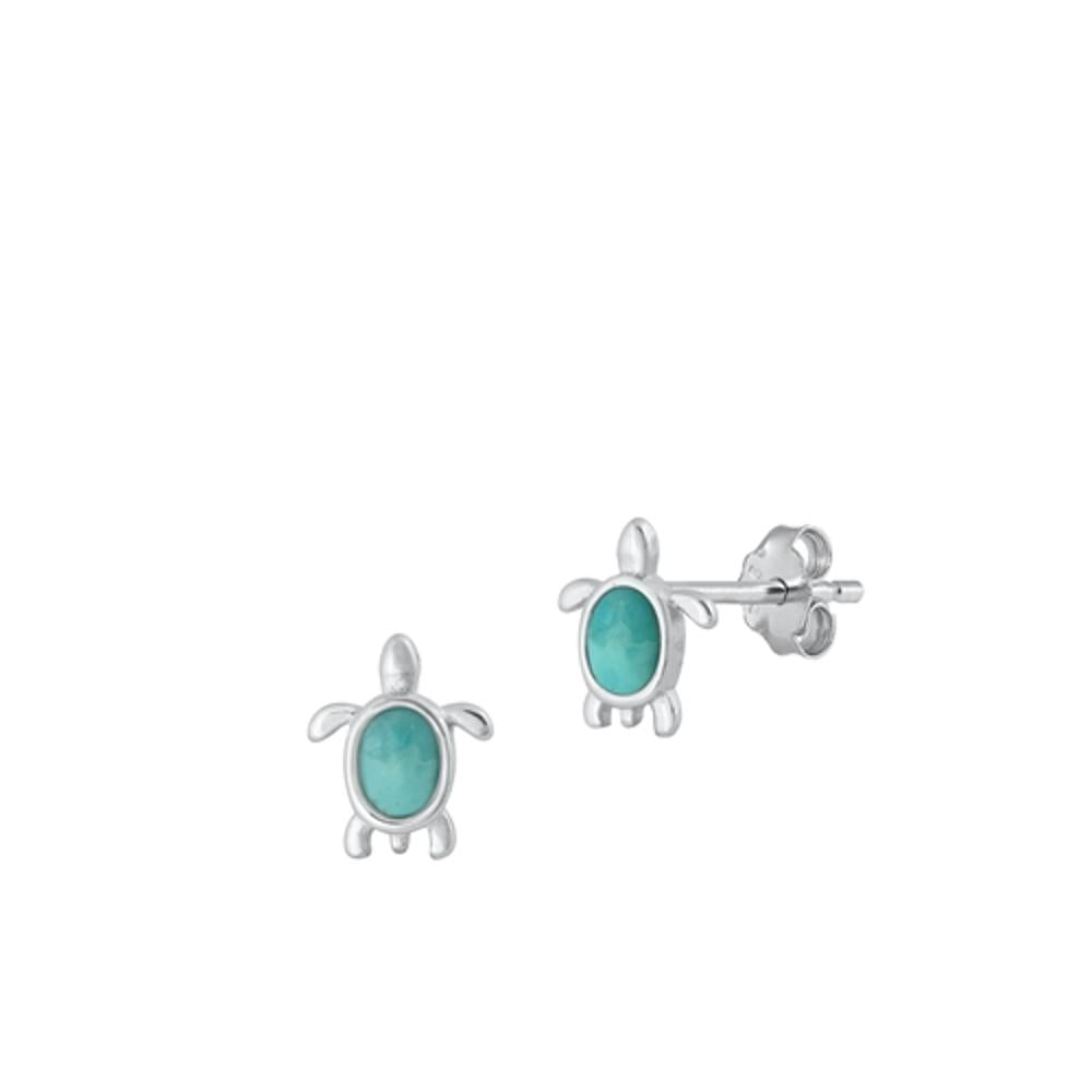 Sterling Silver Fashion Turquoise Sea Turtle Nautical Stud Earrings .925 New