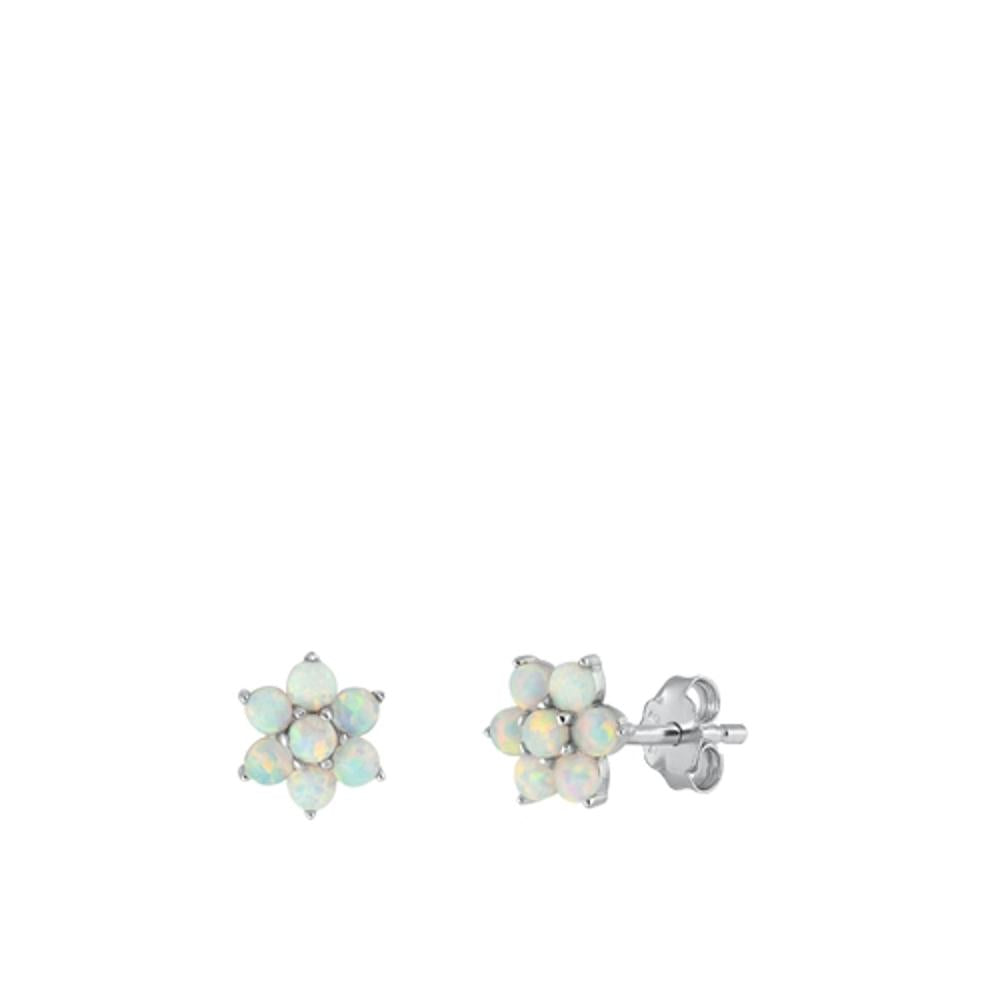 Sterling Silver Beautiful White Synthetic Opal Flower Earrings 925 New