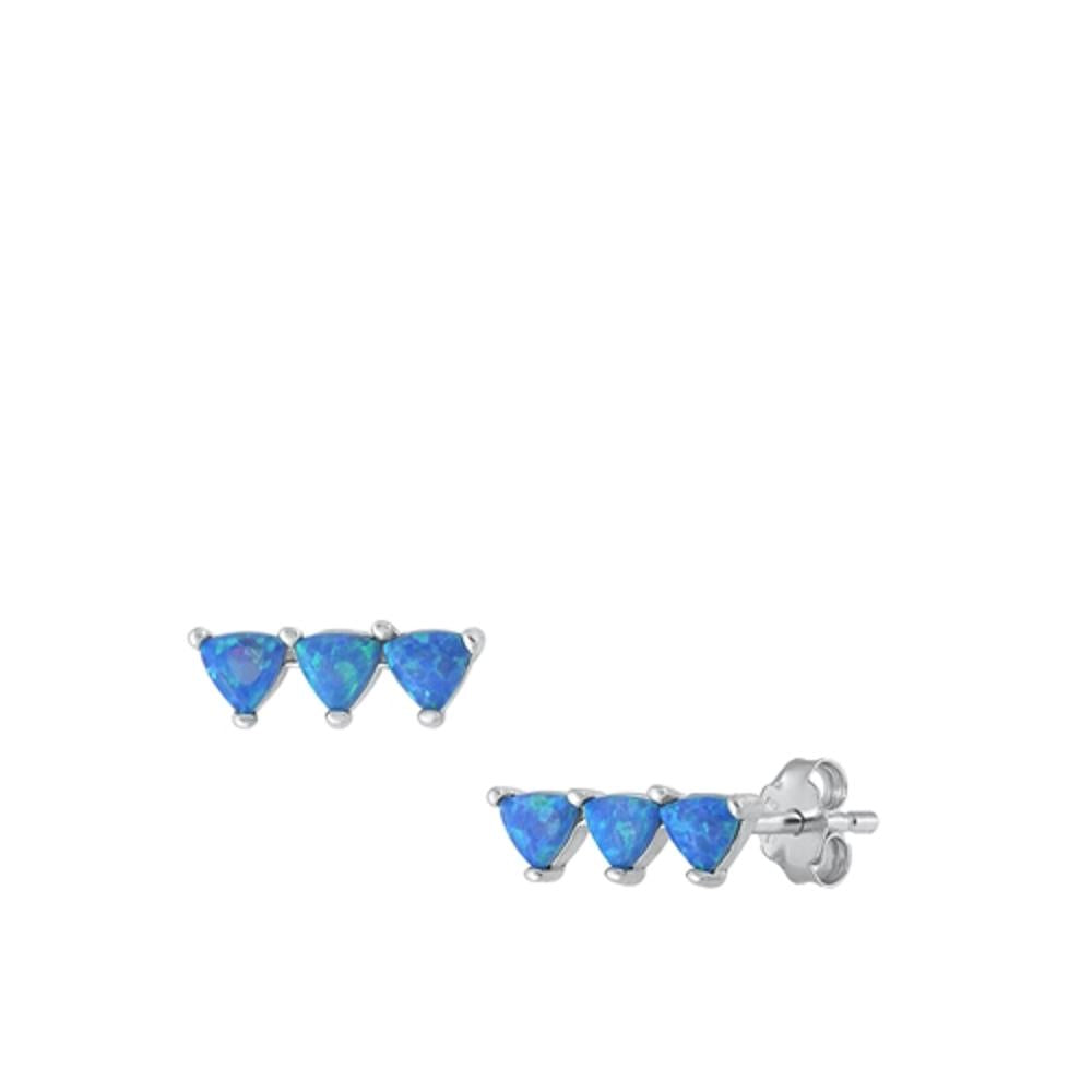Sterling Silver Cute High Polished Fashion Blue Synthetic Opal Earrings 925 New