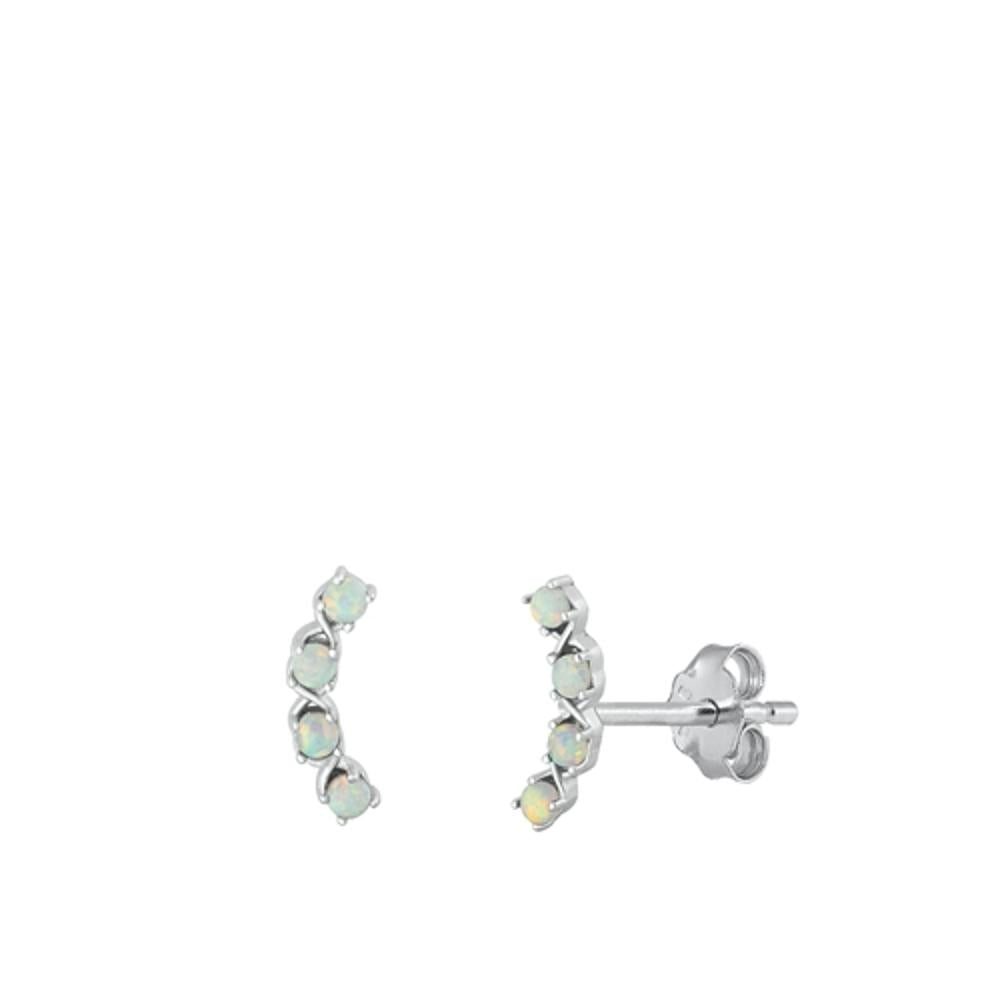 Sterling Silver High Polished White Synthetic Opal Curve Earrings 925 New