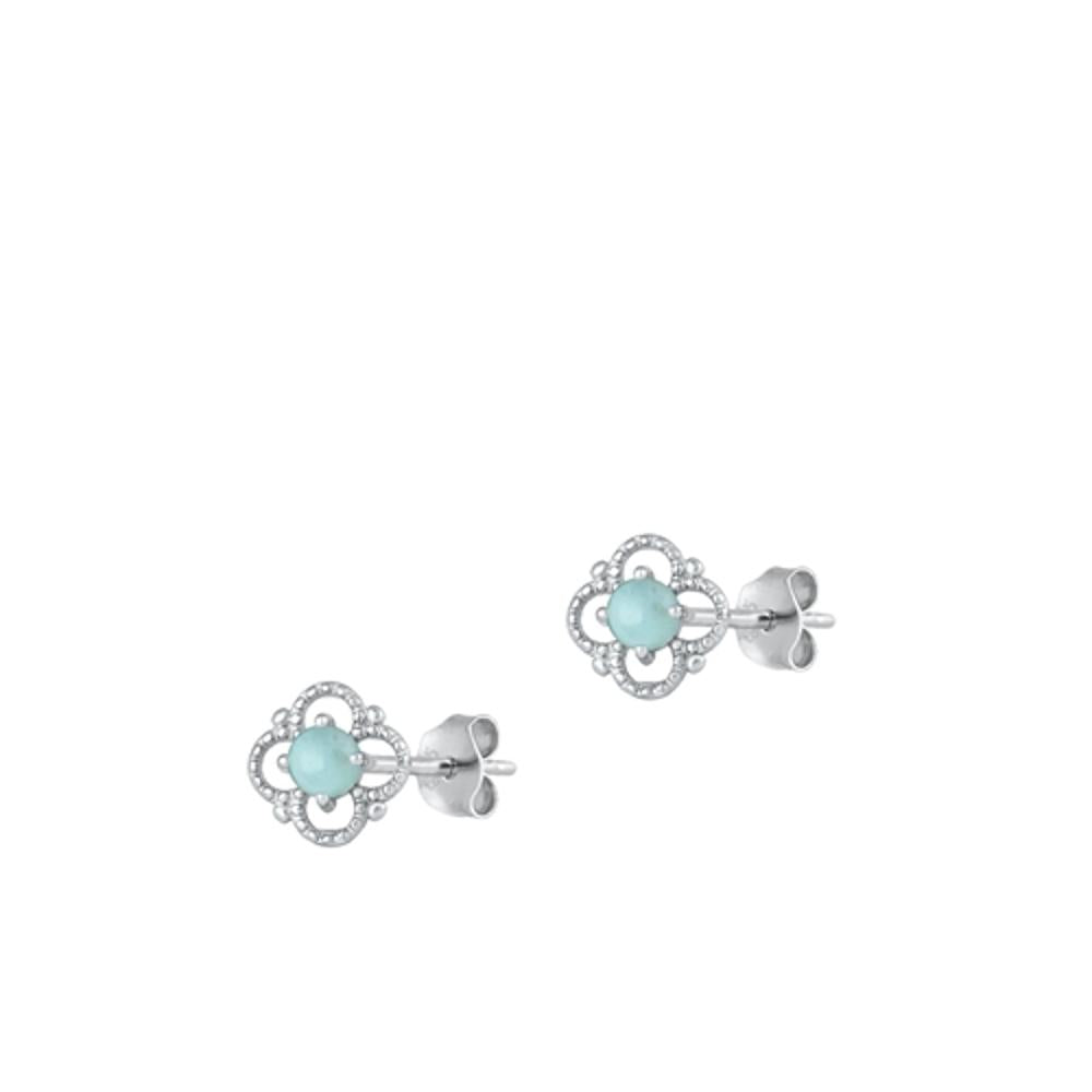Sterling Silver Beautiful Larimar Victorian Stud High Polished Earrings .925 New