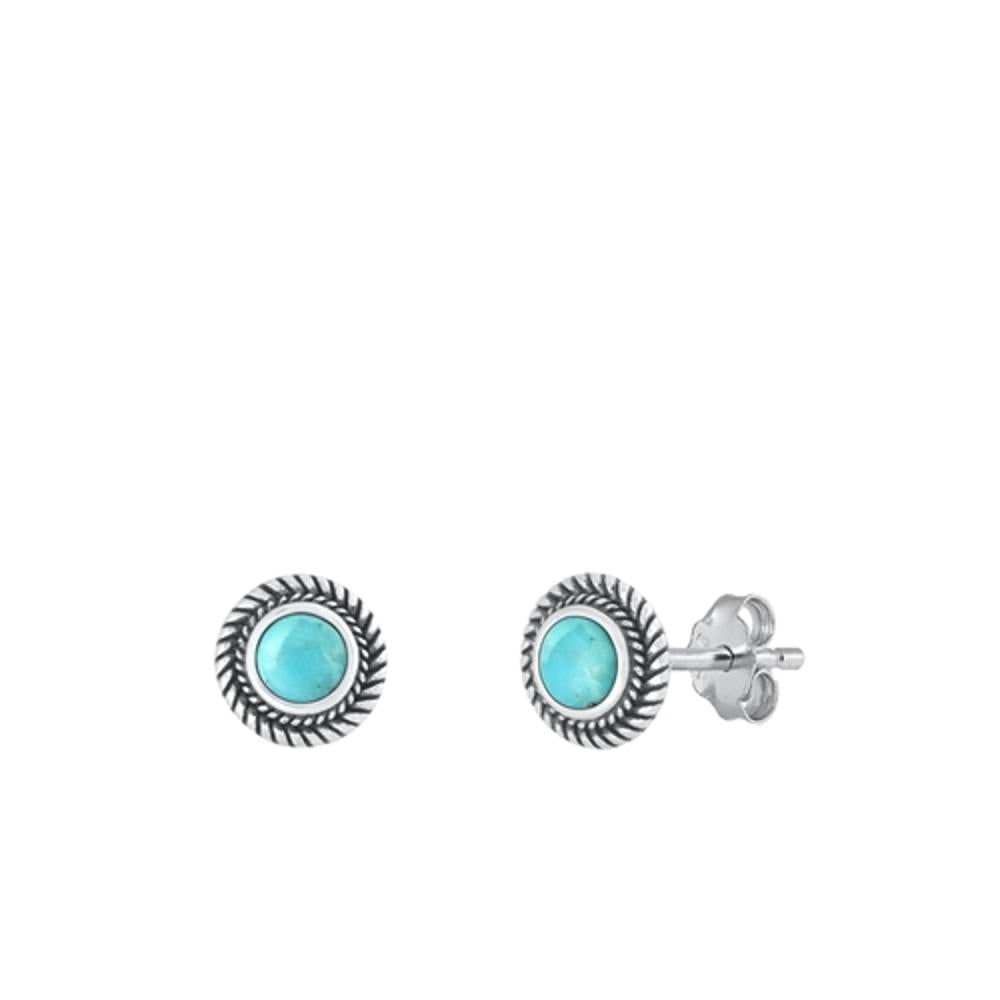 Sterling Silver Beautiful Turquoise Bali Oxidized High Polished Earrings 925 New