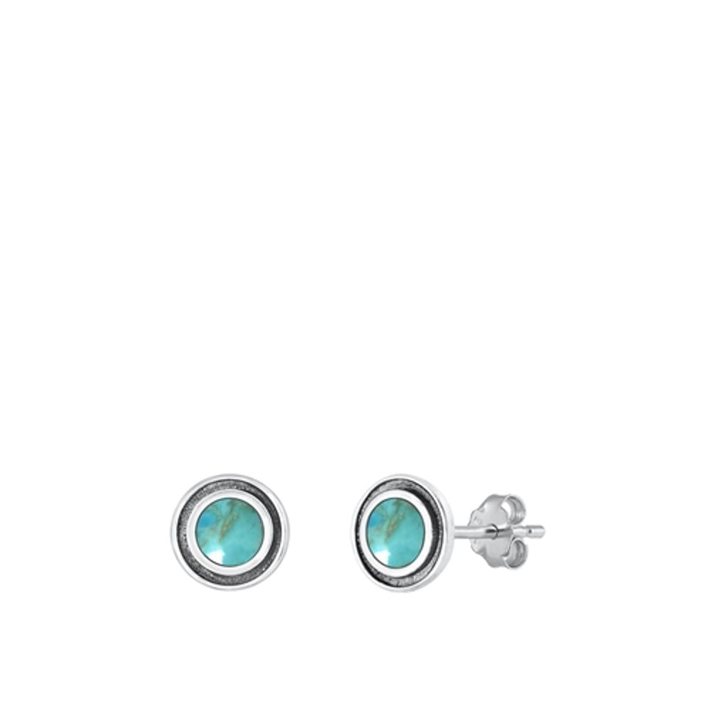 Sterling Silver High Polished Turquoise Stud Oxidized Fashion Earrings .925 New