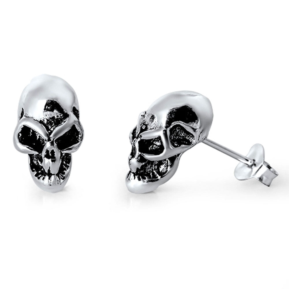 Skull Biker Stud Earrings .925 Sterling Silver