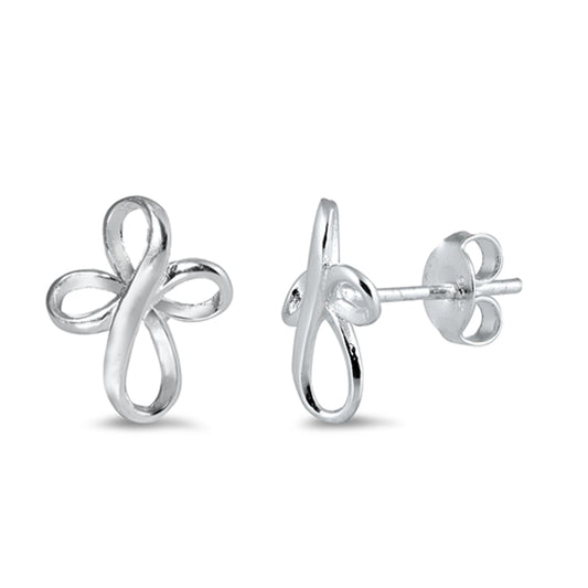 Sterling Silver Infinity Cross Endless Loop Ribbon Forever Eternity Earrings 925