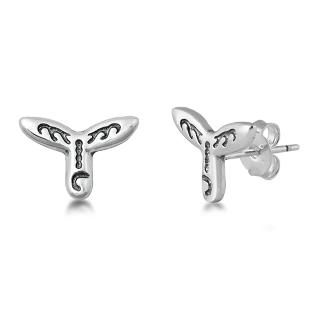 Sterling Silver Whale Tail Unique Tribal Ocean Wave Oxidized Marking Earrings