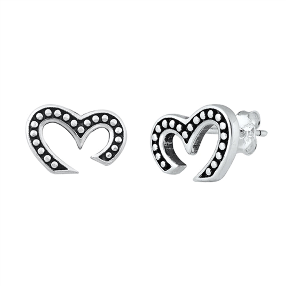 Sterling Silver Abstract Heart Granulated Detail Curve Unique Promise Earrings