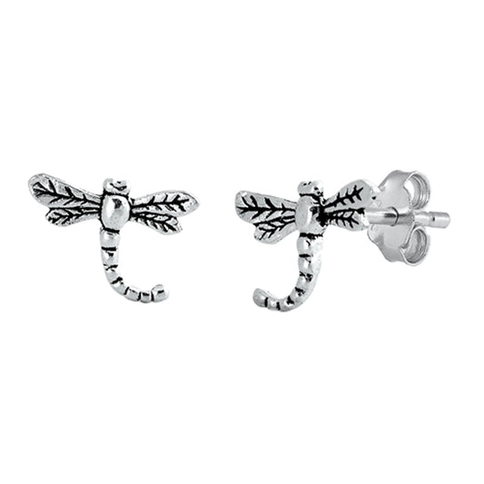 Sterling Silver Garden Dragonfly Curved Body Animal Bug Insect Nature Earrings