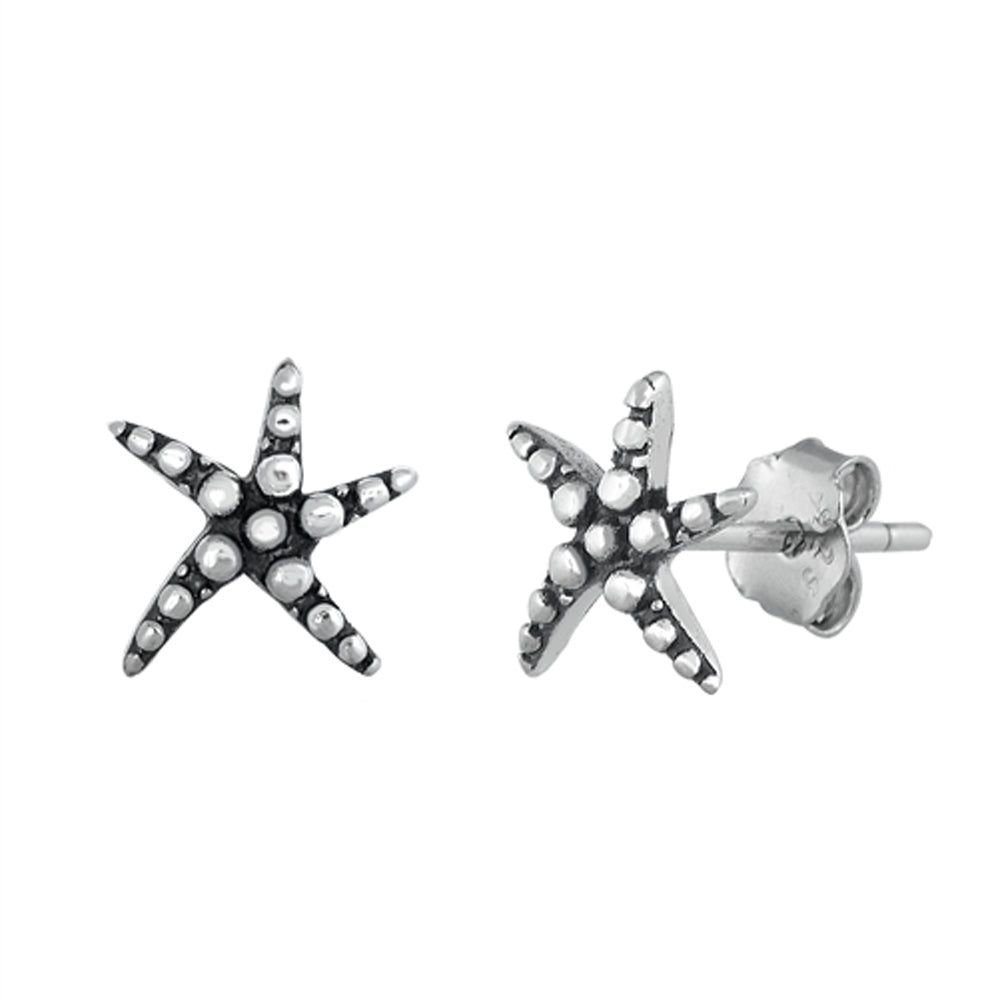 Sterling Silver Nature Wavy Starfish Sea Star Ocean Shell Beach Animal Earrings