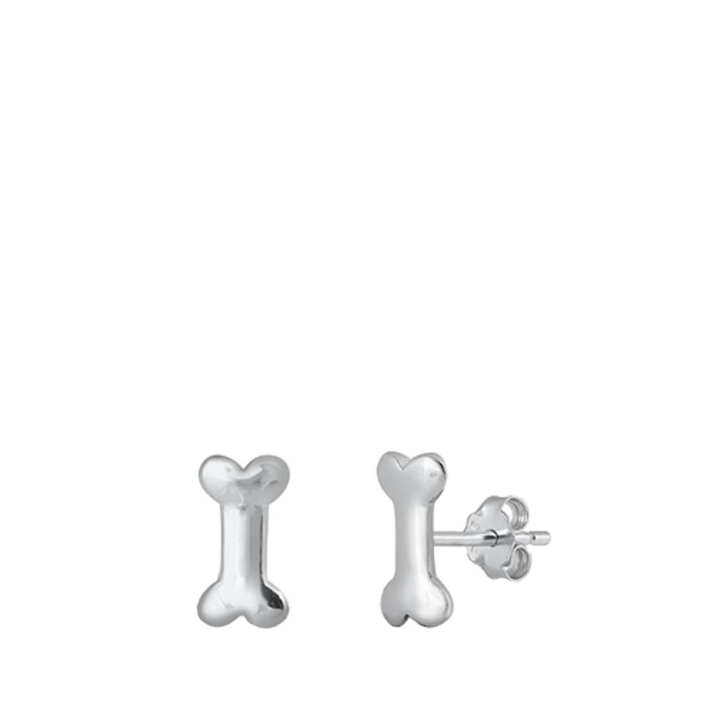 Sterling Silver Dog Bone Stud Earrings Push Back Canine And Bones Post 925 New