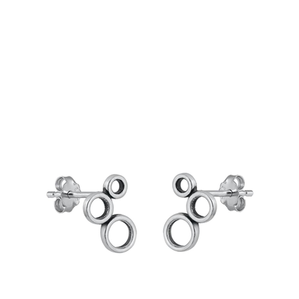 Sterling Silver High Polished Stacked Circle Oxidized Earrings 925 New