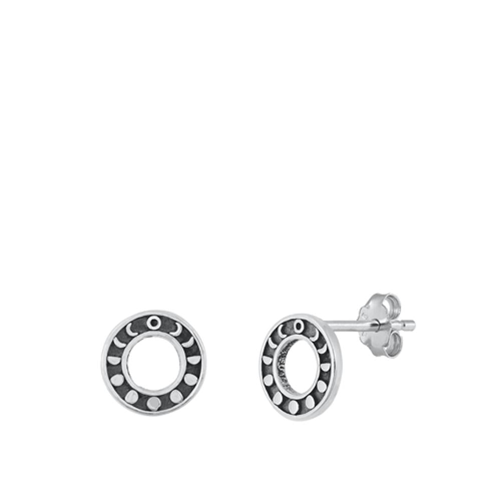 Sterling Silver Cute Oxidized Moon Phase High Polished Earrings 925 New