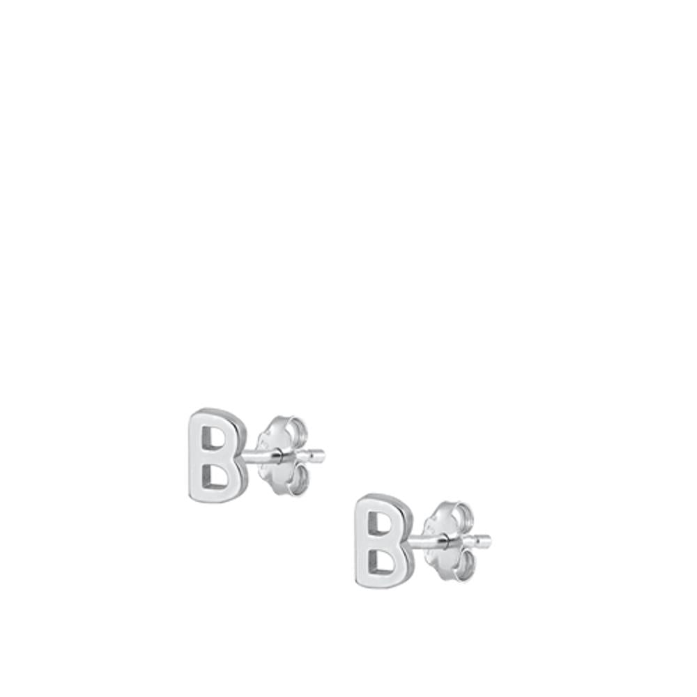 Sterling Silver High Polished Initial B Stud Letter Earrings 925 New
