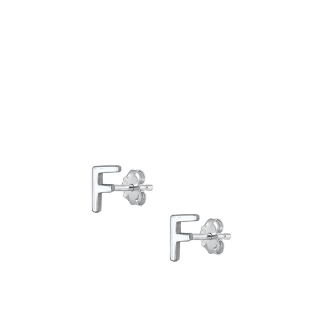 Sterling Silver High Polished Initial F Stud Letter Earrings 925 New